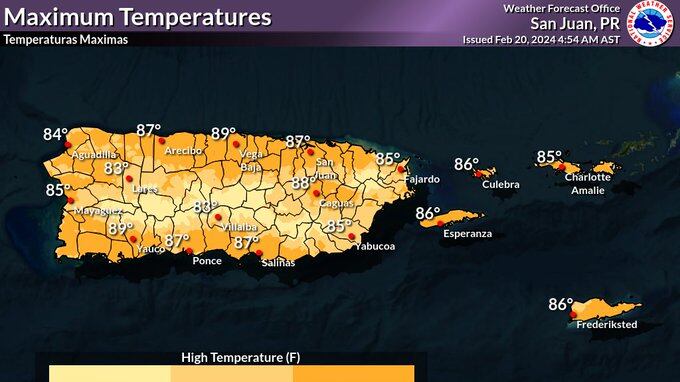 Temperaturas máximas para este 20 de febrero de 2024.