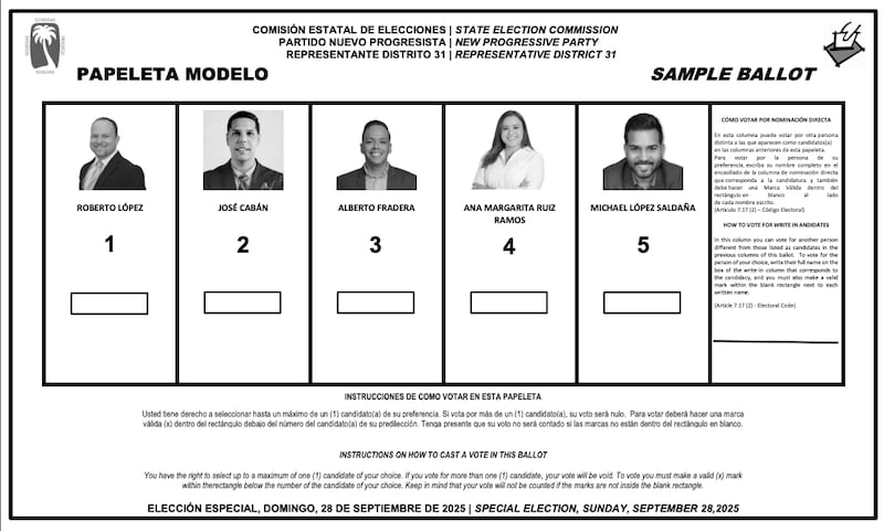 papeleta para elección especial en el Distrito 31