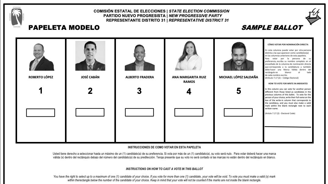 papeleta para elección especial en el Distrito 31