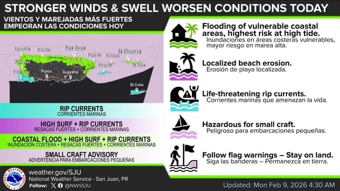 Informe del tiempo para el lunes, 9 de febrero de 2026.
