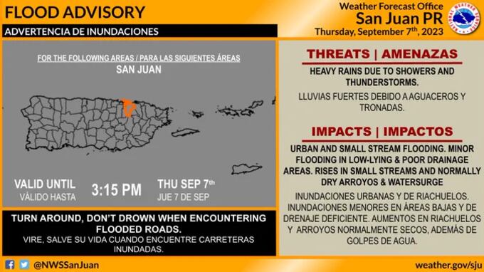 Advertencia de inundaciones en San Juan.