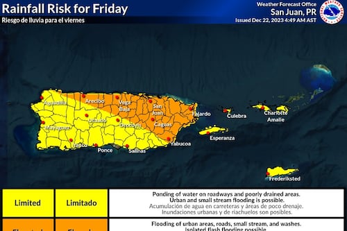 Frente frío provocará lluvias hasta la mañana del sábado en Puerto Rico