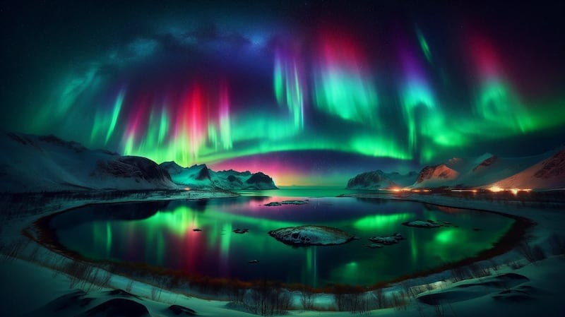 Un tipo completamente nuevo de auroras boreales de color púrpura, verde y rojo. | Dall-E imagen referencial