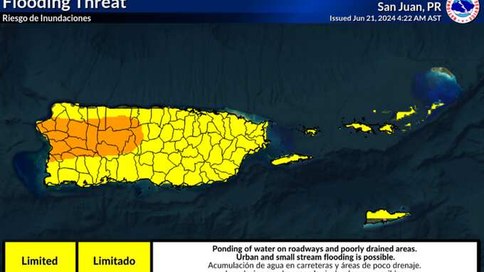 Riesgo de inundaciones para este viernes, 21 de junio de 2024.