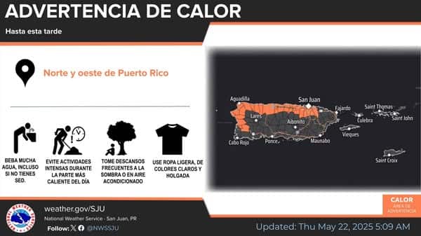 Advertencia de calor para el jueves, 22 de mayo de 2025.