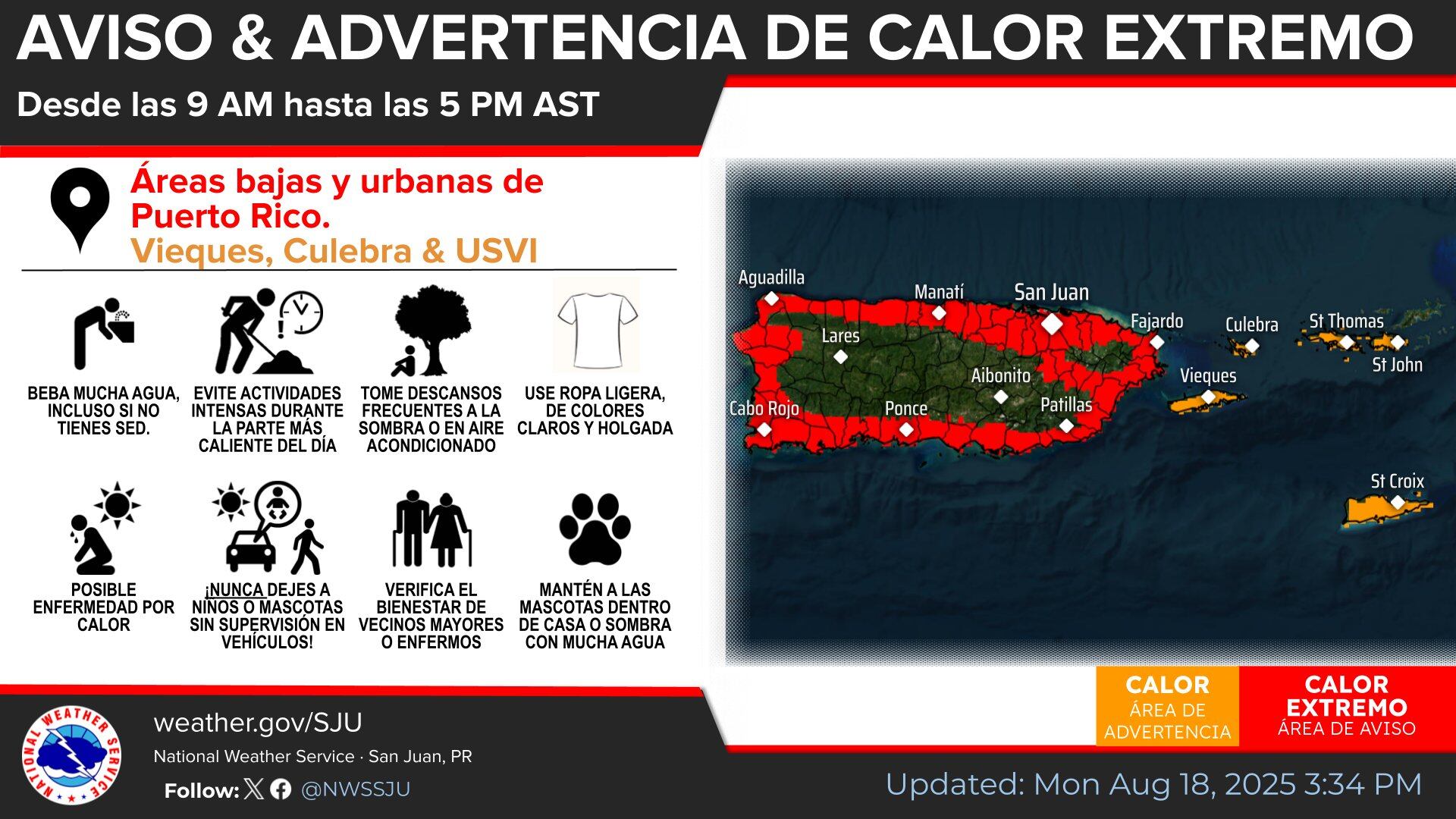 Aviso de calor extremo para Puerto Rico.