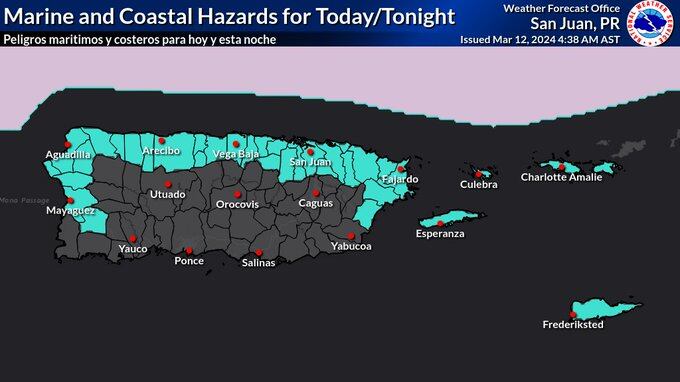 Los peligros de hoy y esta noche se centran en las condiciones marítimas y costeras, atribuido a marejadas del norte.