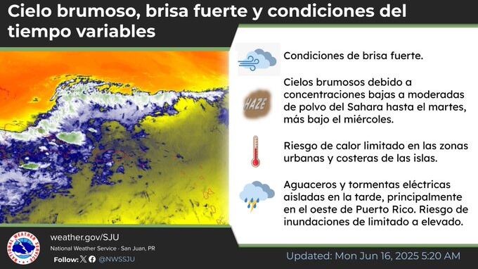Tiempo en Puerto Rico para el lunes, 16 de junio de 2025.