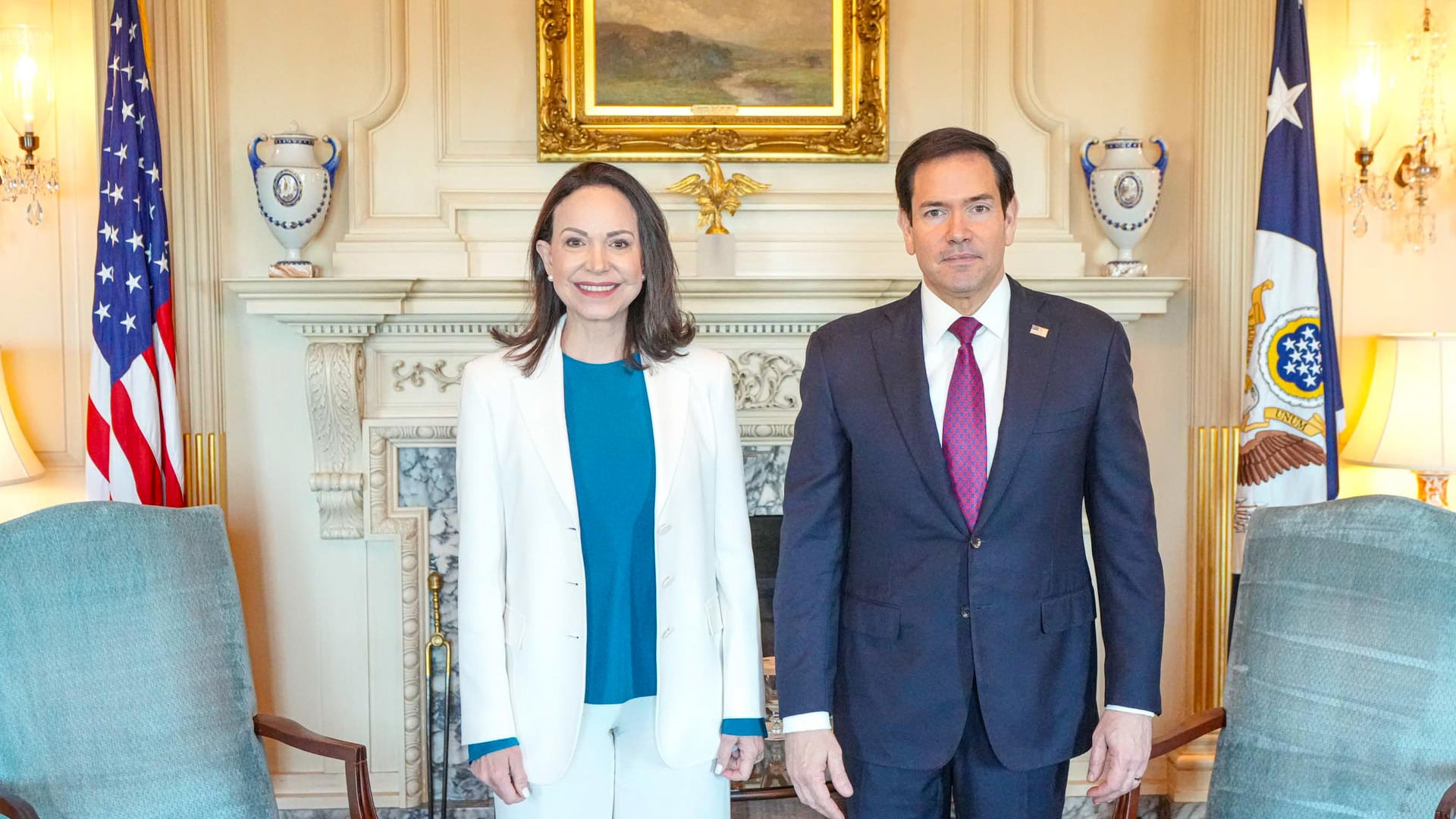 Marco Rubio, y la líder opositora de Venezuela, María Corina Machado