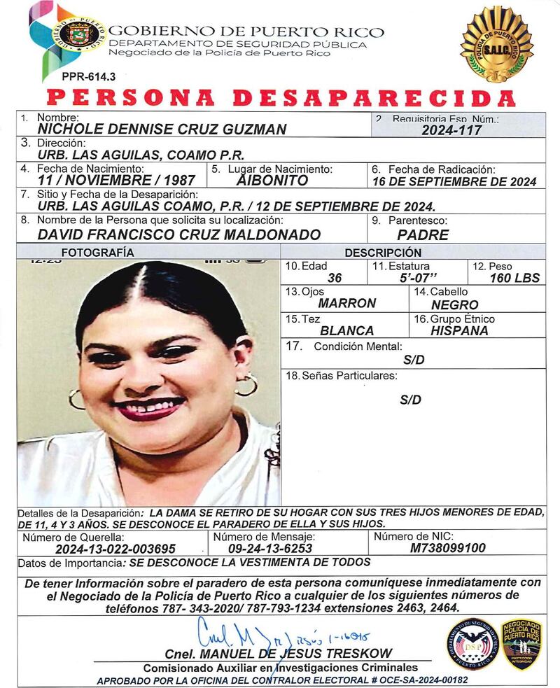 Nichole Dennise Cruz Guzmán desaparecida con sus tres hijos.