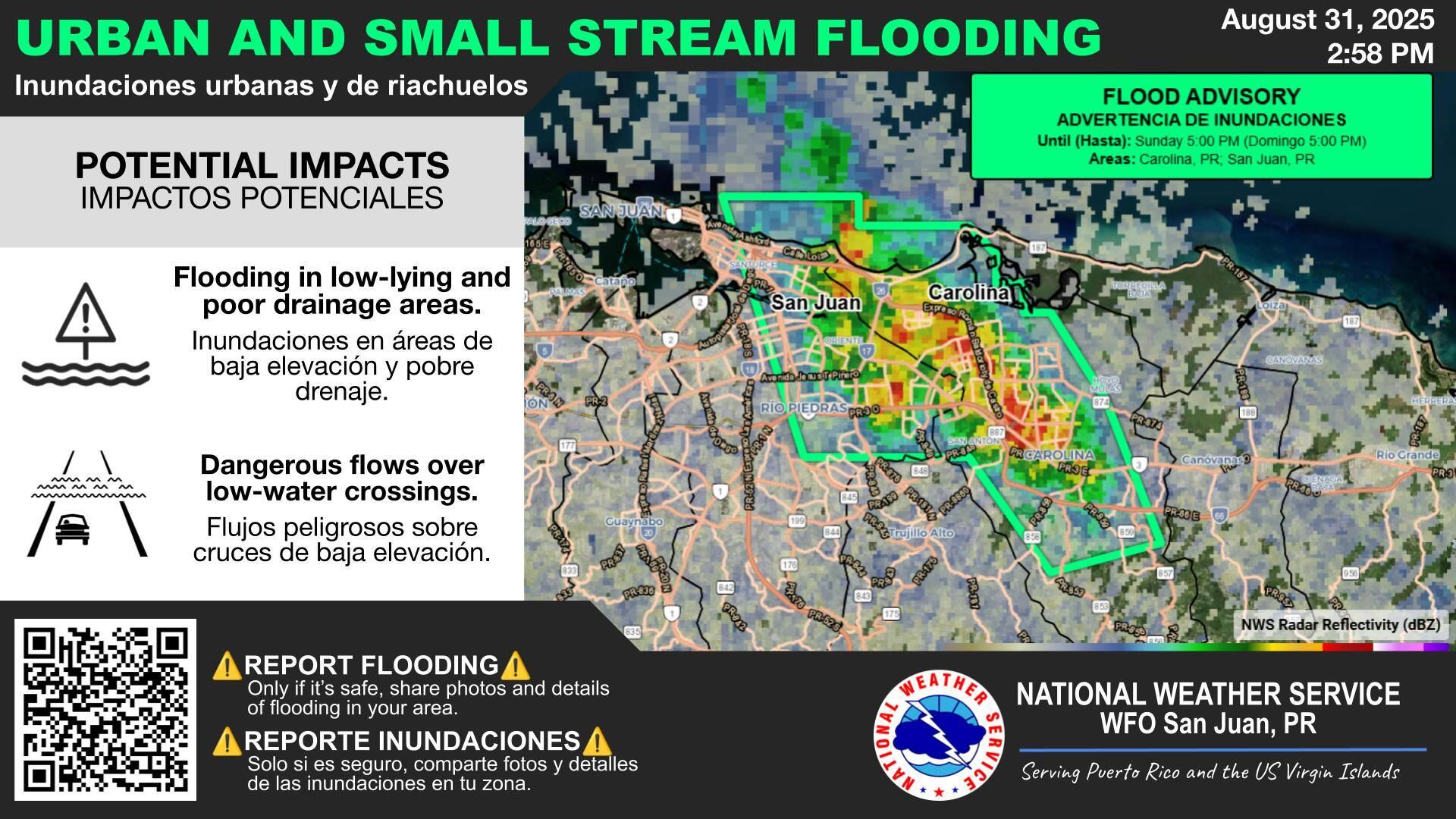 Emiten advertencia de inundaciones en Carolina y San Juan