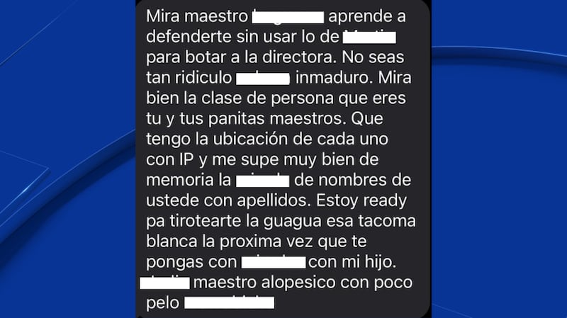 Maestro publica fuerte amenaza que recibió del padre de un estudiante.