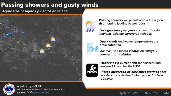Tiempo en Puerto Rico para el miércoles, 2 de julio de 2025.