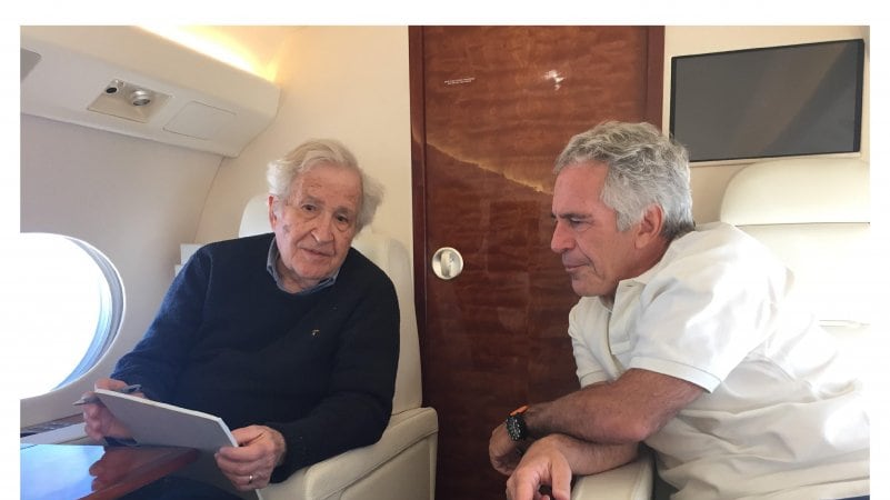 Jeffrey Epstein junto al filósofo Noam Chomsky