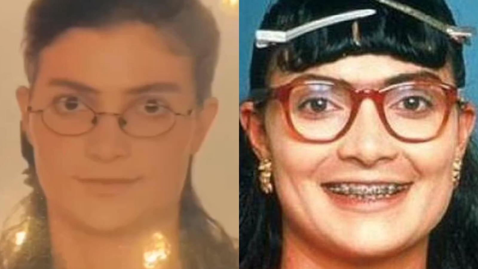 Caracterización inicial de Ana María Orozco como “Beatriz Pinzón Solano” y la final.