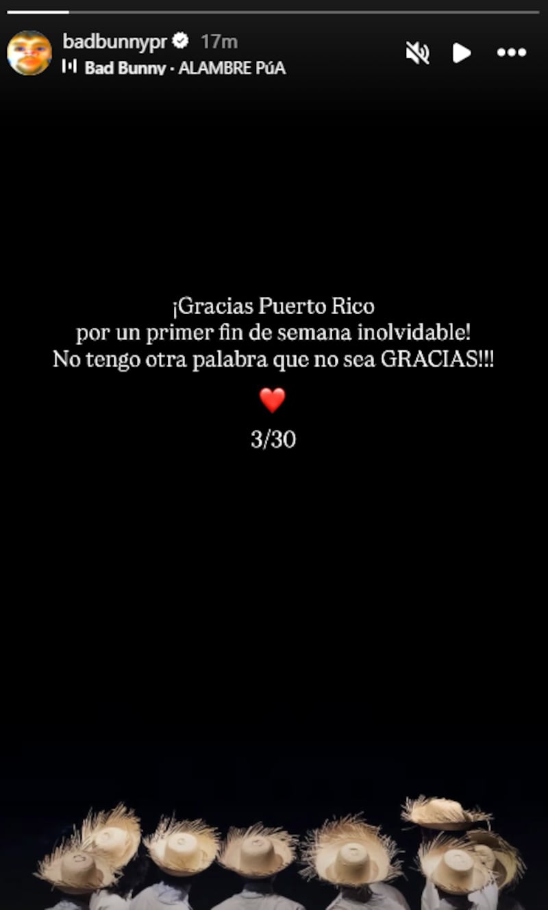 Publicación de Bad Bunny en Instagram