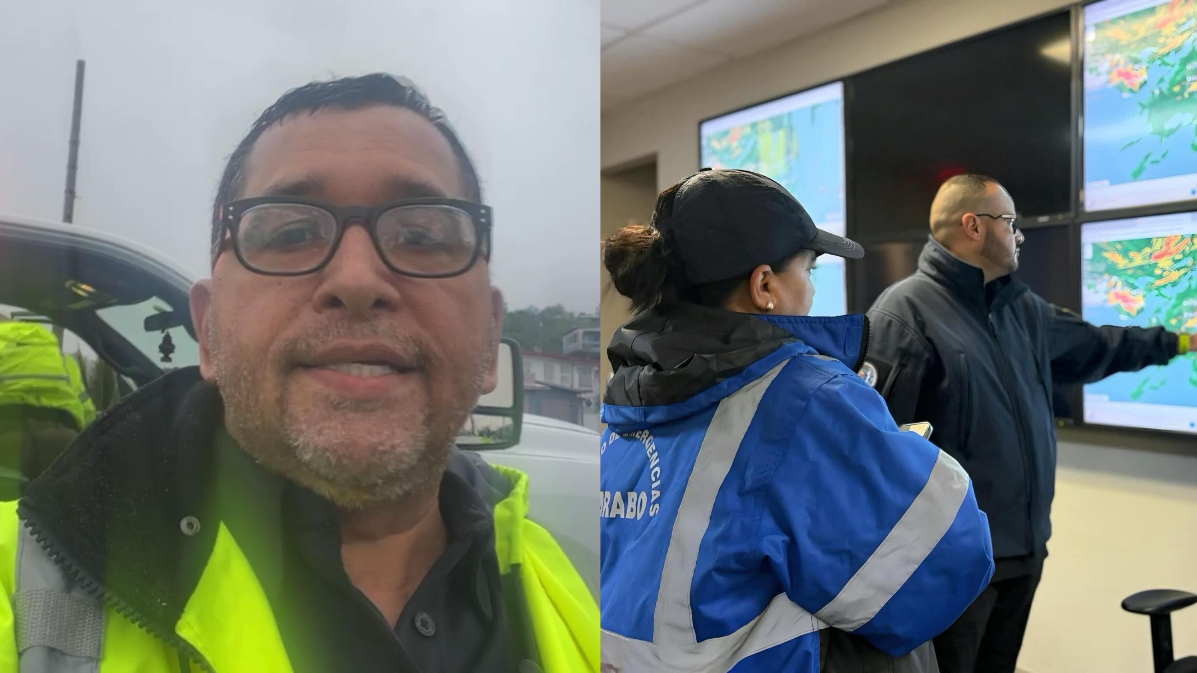 En la imagen se encuentran los alcaldes de San Lorenzo y Gurabo, Jaime Alverio Ramos y Vimarie Peña Dávila, respectivamente durante el paso del huracán Erin.