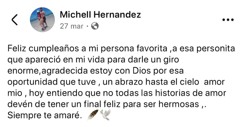 Publicación de la novia de Alan Rangel en Facebook