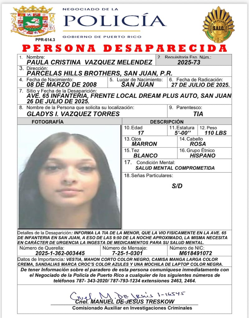 Paula Cristina Vázquez Meléndez, de 17 años