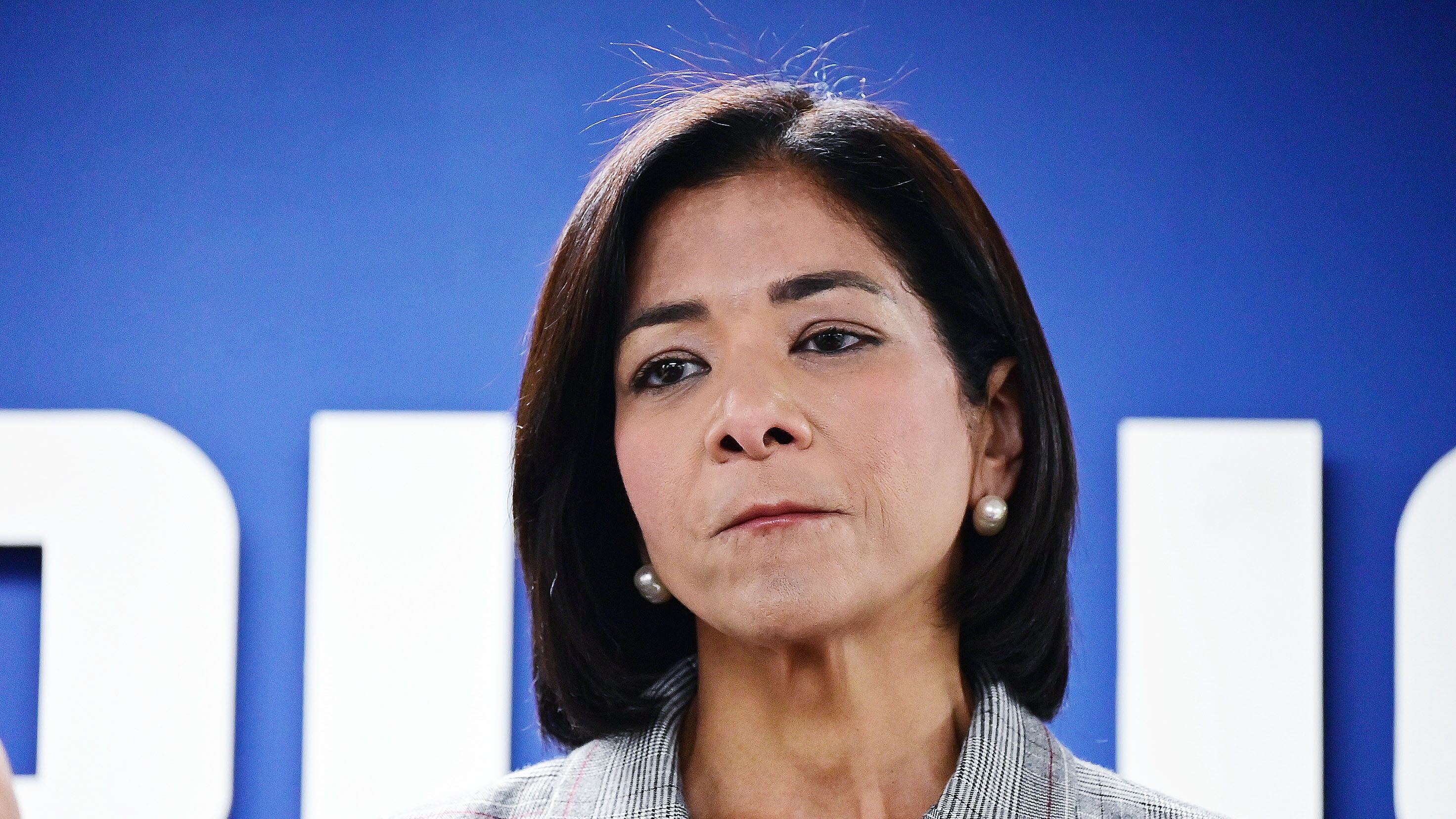 La secretaria de Justicia, Lourdes Lynnette Gómez Torres. Conferencia de Prensa de la Policía. sobre los arrestos de varios funcionarios del Depart. de Corrección.