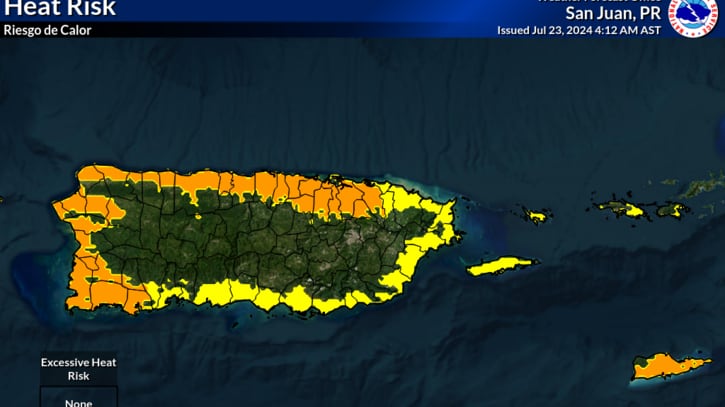 Riesgo de calor para este martes, 23 de julio de 2024.
