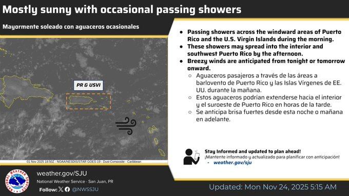 Tiempo para el lunes, 24 de noviembre de 2025.