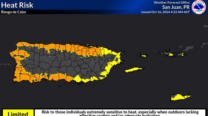 Riesgo de calor para este 16 de octubre de 2024.