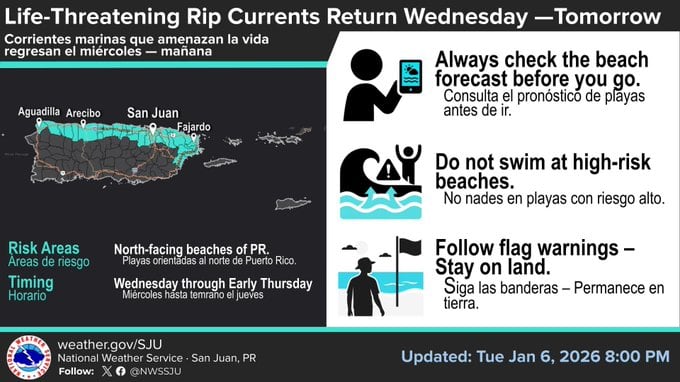 Tiempo para el 7 enero de 2026 en Puerto Rico.