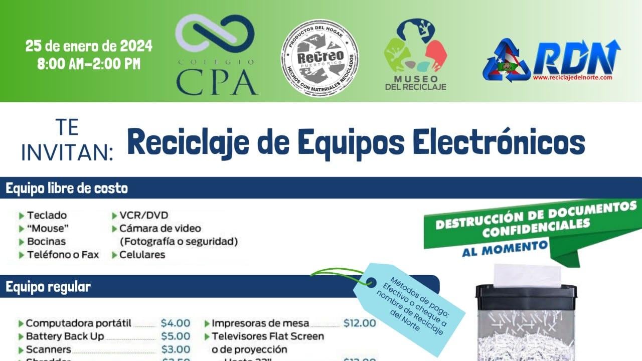 Colegio de CPA invita a la ciudadanía a participar de evento de reciclaje de equipos electrónicos.