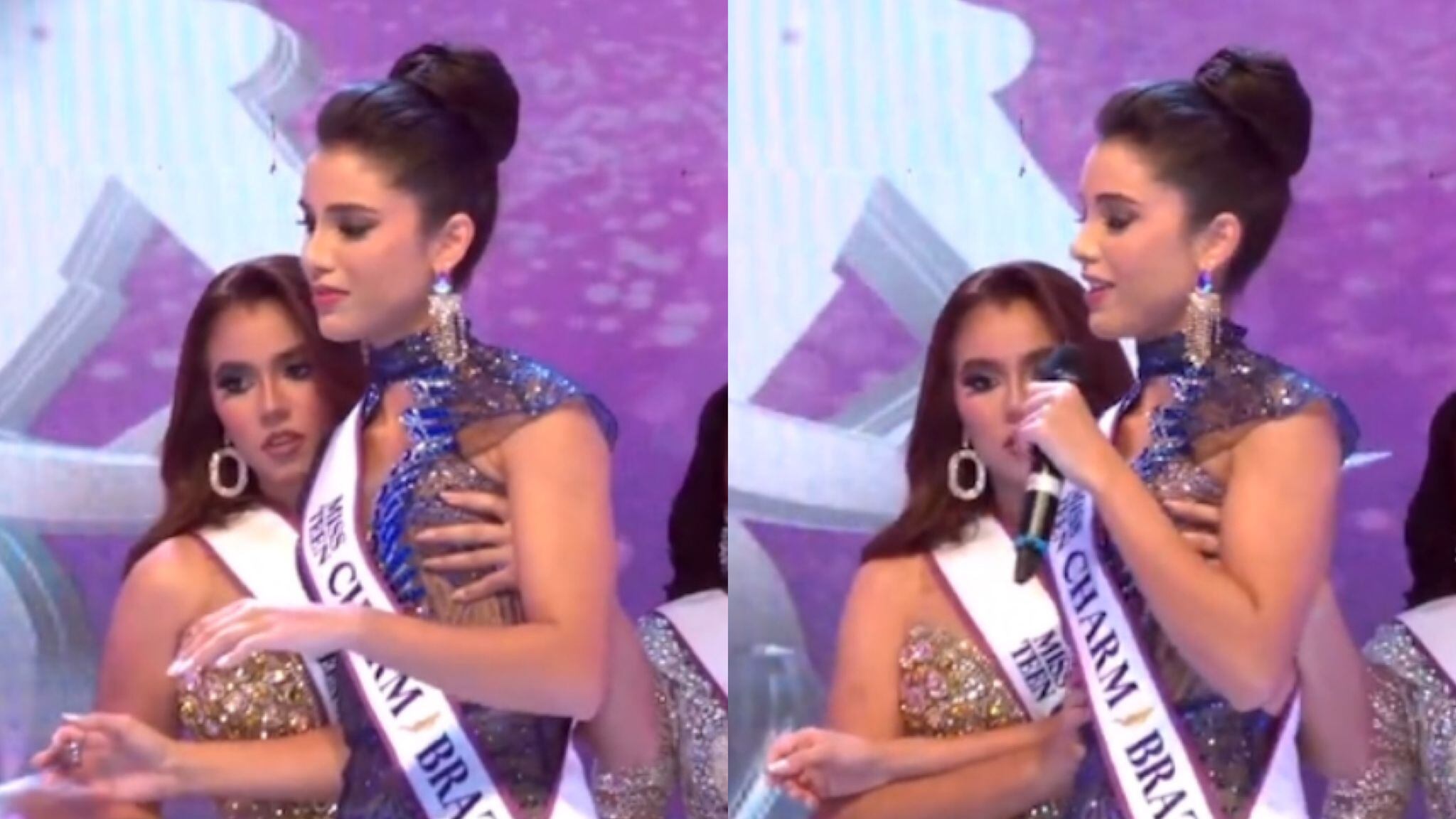 La boricua Dianisse Figueroa Rivera ayudó a la candidata de Brasil en sus dos traspiés sobre el escenario.