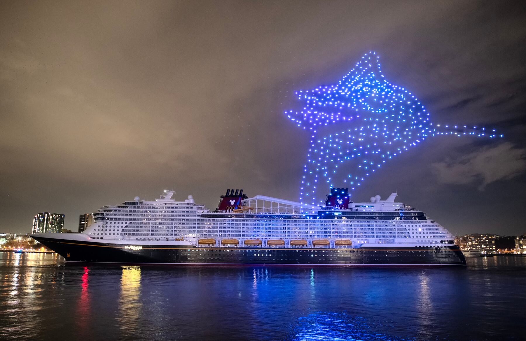 Disney Cruise Line welcomed its new ship, the Disney Treasure, during a spectacular waterfront christening celebration Tuesday evening on the Hudson River in New York City. (Disney)