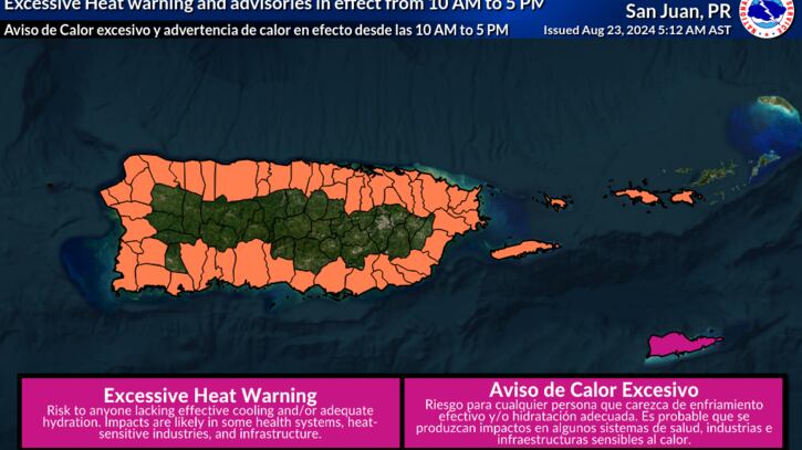 Aviso de calor excesivo y advertencia de calor para este viernes, 23 agosto 2024.