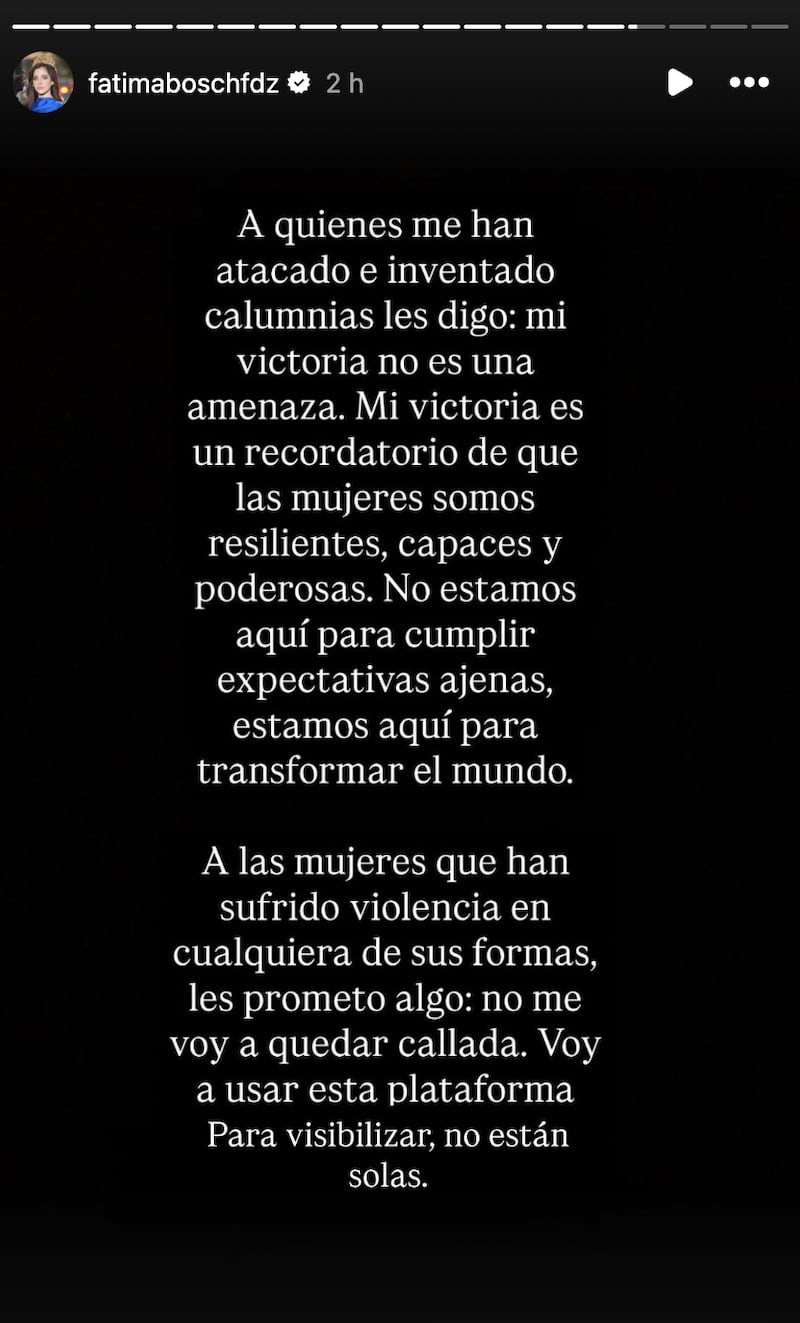 Comunicado de Fátima Bosch en Instagram