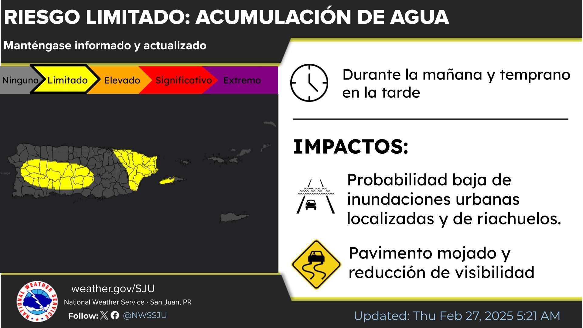 Tiempo para el jueves, 27 de febrero de 2025.