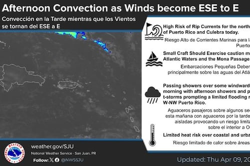 Persisten riesgo alto de corrientes marinas y aguaceros para este jueves
