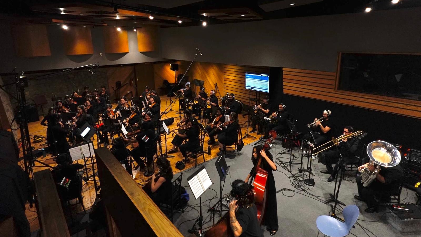 Sesión de grabación de la Puerto Rico Scoring Orchestra.