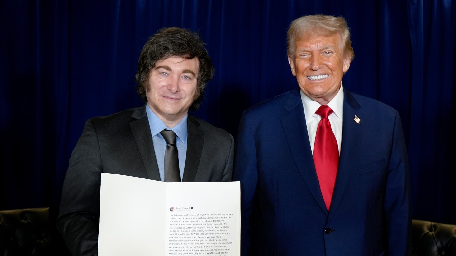 El presidente de Argentina, Javier Milei, y el presidente de Estados Unidos, Donald Trump, se reúnen en Nueva York