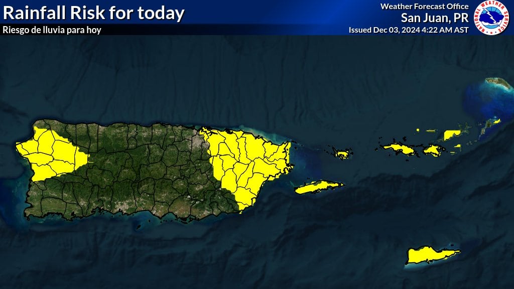 Riesgo de lluvia para este martes, 3 de diciembre de 2024.