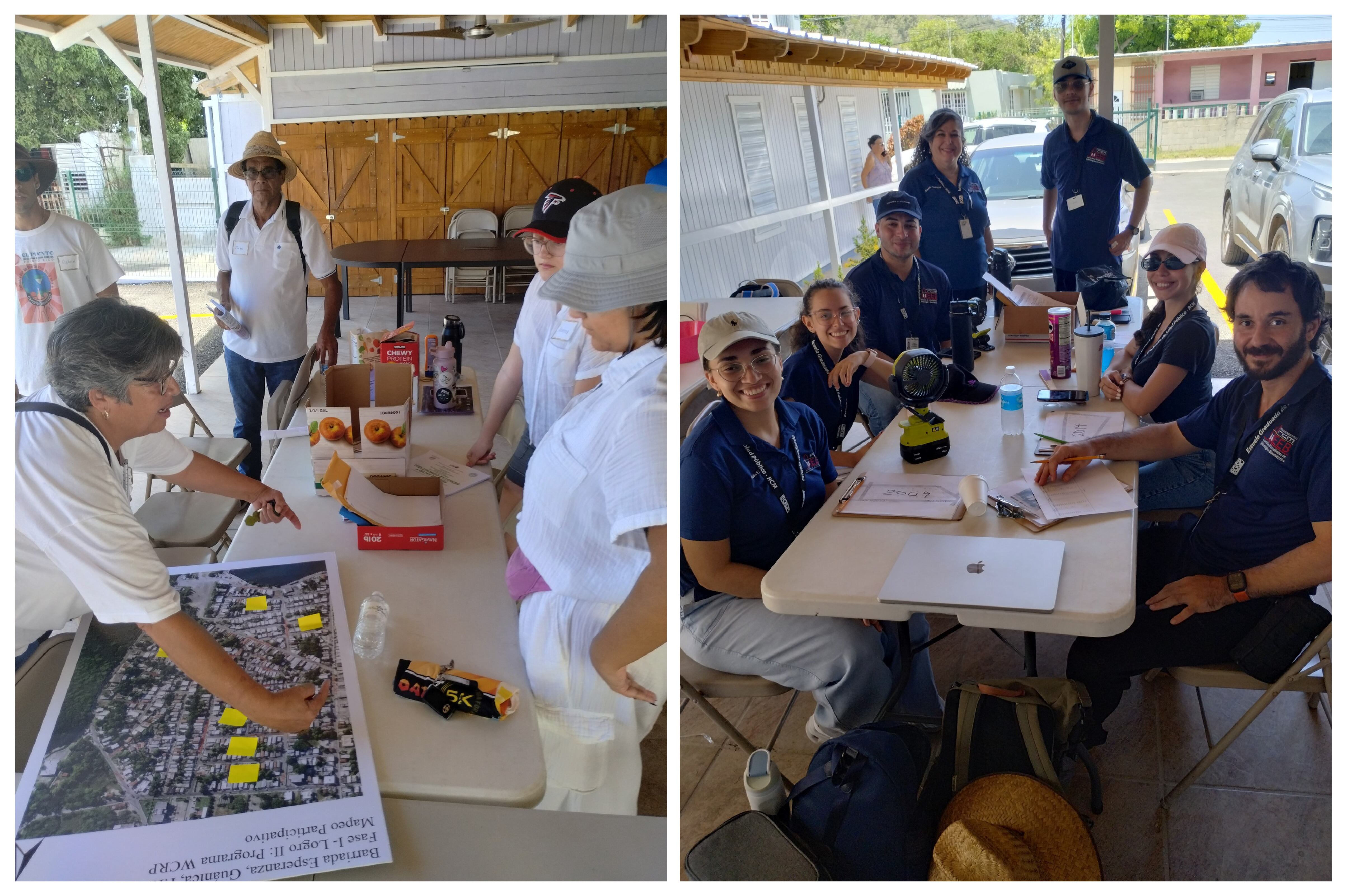 Las visitas de orientación por parte del Colectivo de Residentes de Guánica continuaron en mayo, izquierda. Mientras que profesores y estudiantes de la Escuela Graduada de Salud Pública apoyaron en junio a la organización para estudiar la prevalencia de enfermedades crónicas en la Barriada Esperanza, posiblemente relacionadas a la exposición ambiental a PCBs.
Fotos suministradas