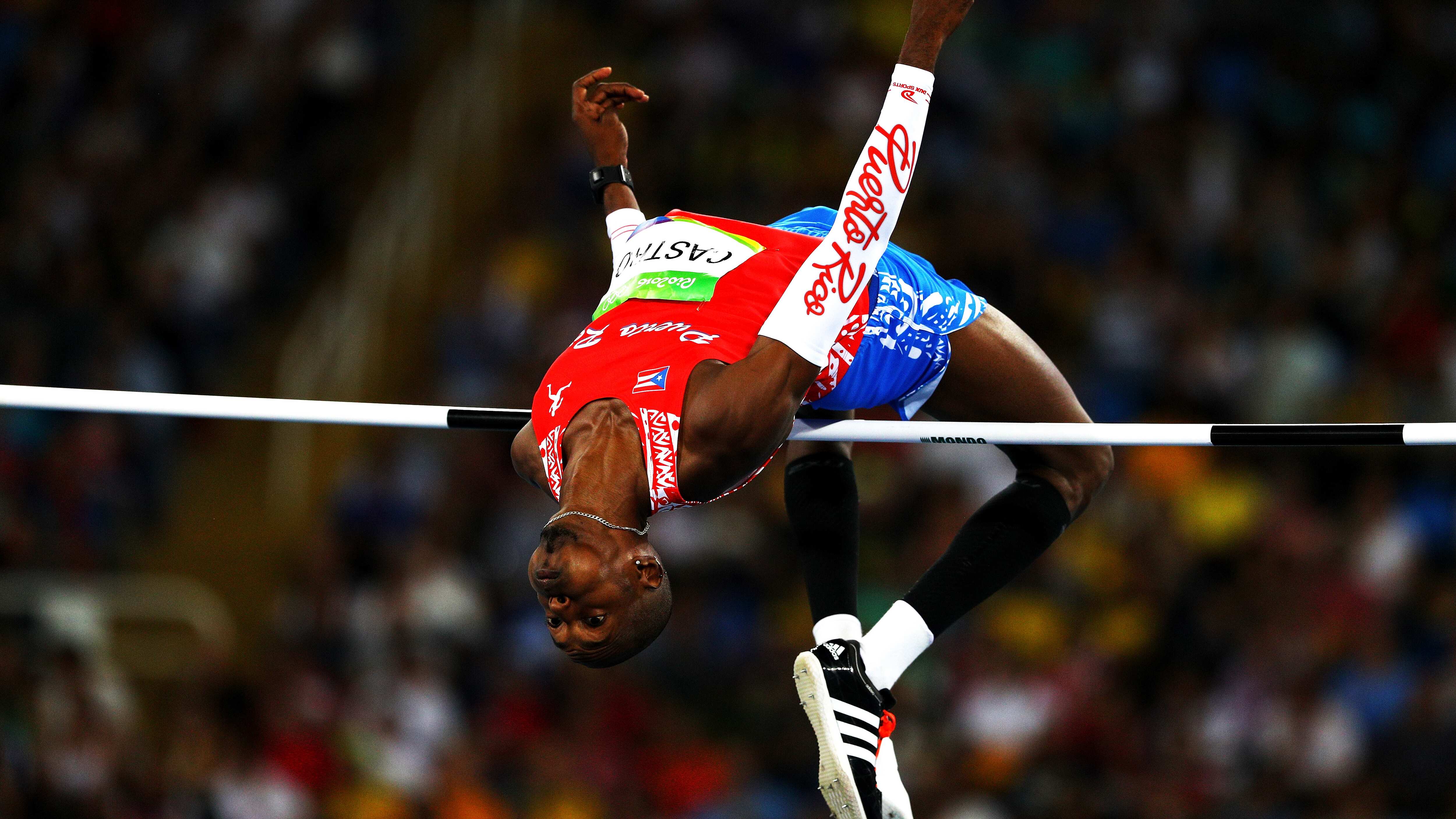 RIO DE JANEIRO, BRAZIL - AUGUST 16: Luis Joel Castro of Puerto Rico competes during the Men's High Jump Final on Day 11 of the Rio 2016 Olympic Games at the Olympic Stadium on August 16, 2016 in Rio de Janeiro, Brazil. (Photo by Ian Walton/Getty Images)
