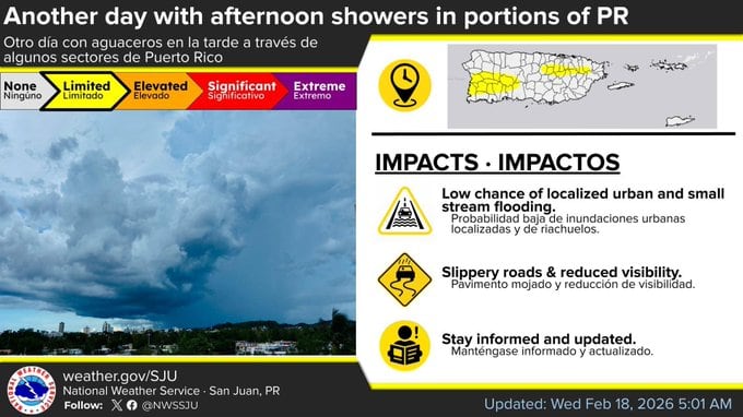 Tiempo para el 18 de febrero de 2026.