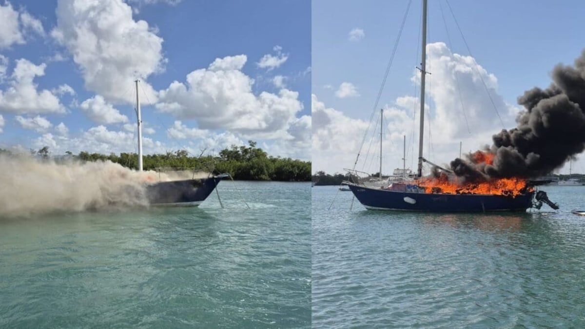 Mujer y su perro mueren tras incendio de velero en bahía de Salinas.