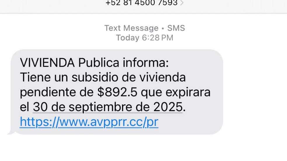 Mensaje fraudulento de subsidio