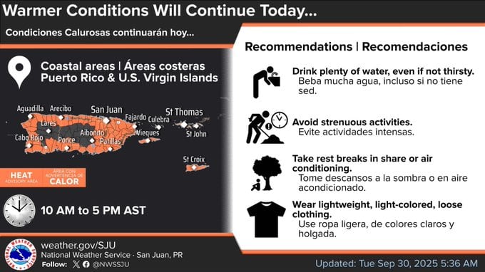 Tiempo en Puerto Rico para el martes, 30 de septiembre de 2025.