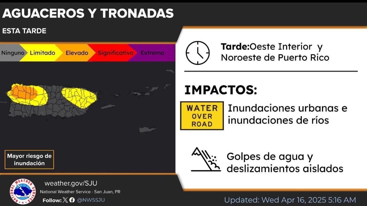 Tiempo para el miércoles, 16 de abril de 2025.