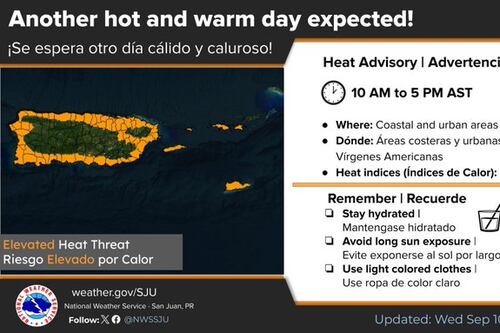 Calor, lluvias y tronadas para este miércoles en Puerto Rico