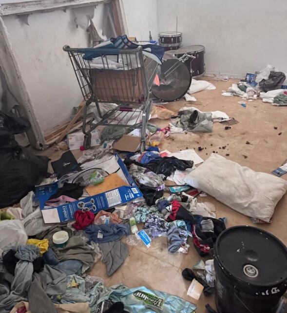 El perro fue abandonado por su dueña en un apartamento que estaba lleno de basura y excremento.