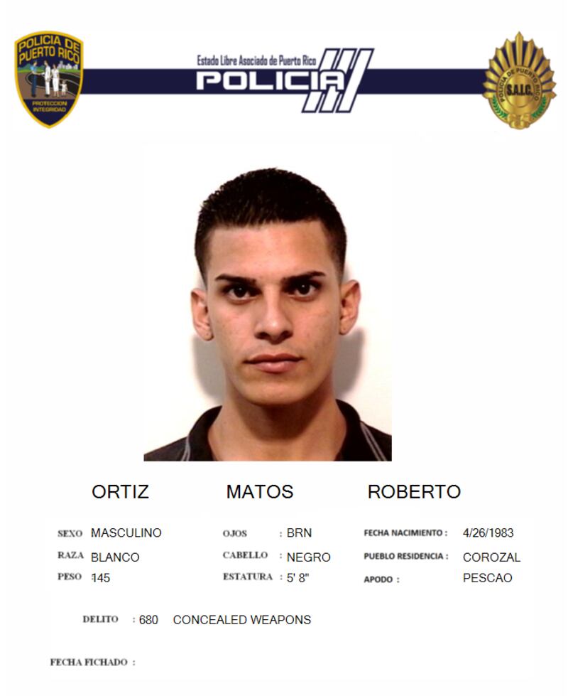Ficha de Roberto Ortiz Matos, acusado por violación a la Ley de Armas en el año 2003.