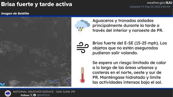Pronostican brisa fuerte para el viernes, en Puerto Rico.