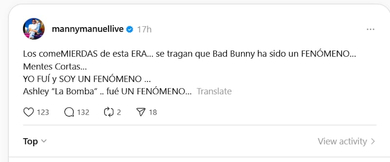 El artista realizó una publicación en Threads.